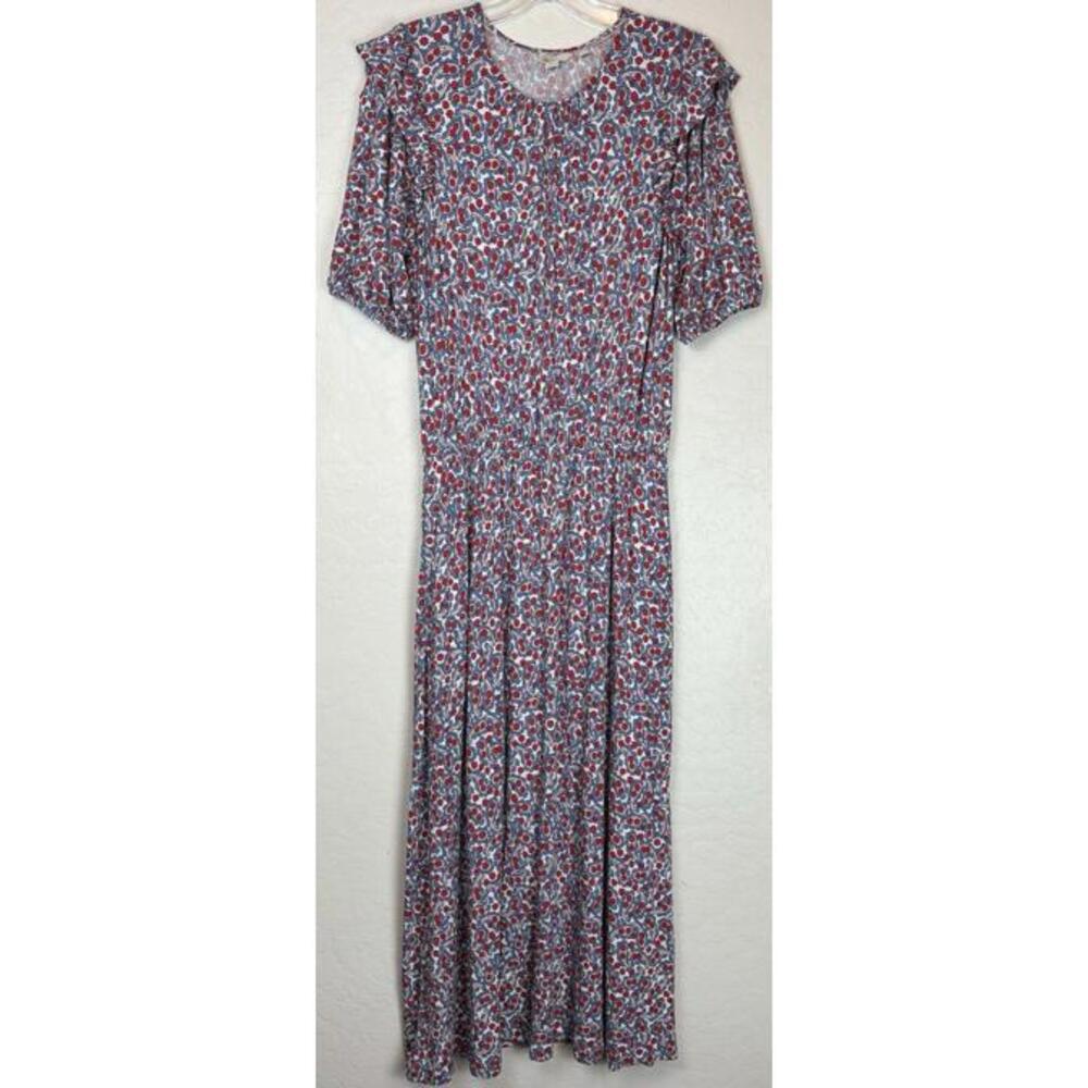 Boden Floral Ditsy Floral Ruffle‎ Maxi Dress 10 Red Blue 0773